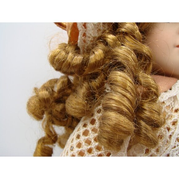 Collectors Choice 16" Porcelain Doll Victorian Style Pigtail Red Curls Dress Hat - Picture 5 of 11